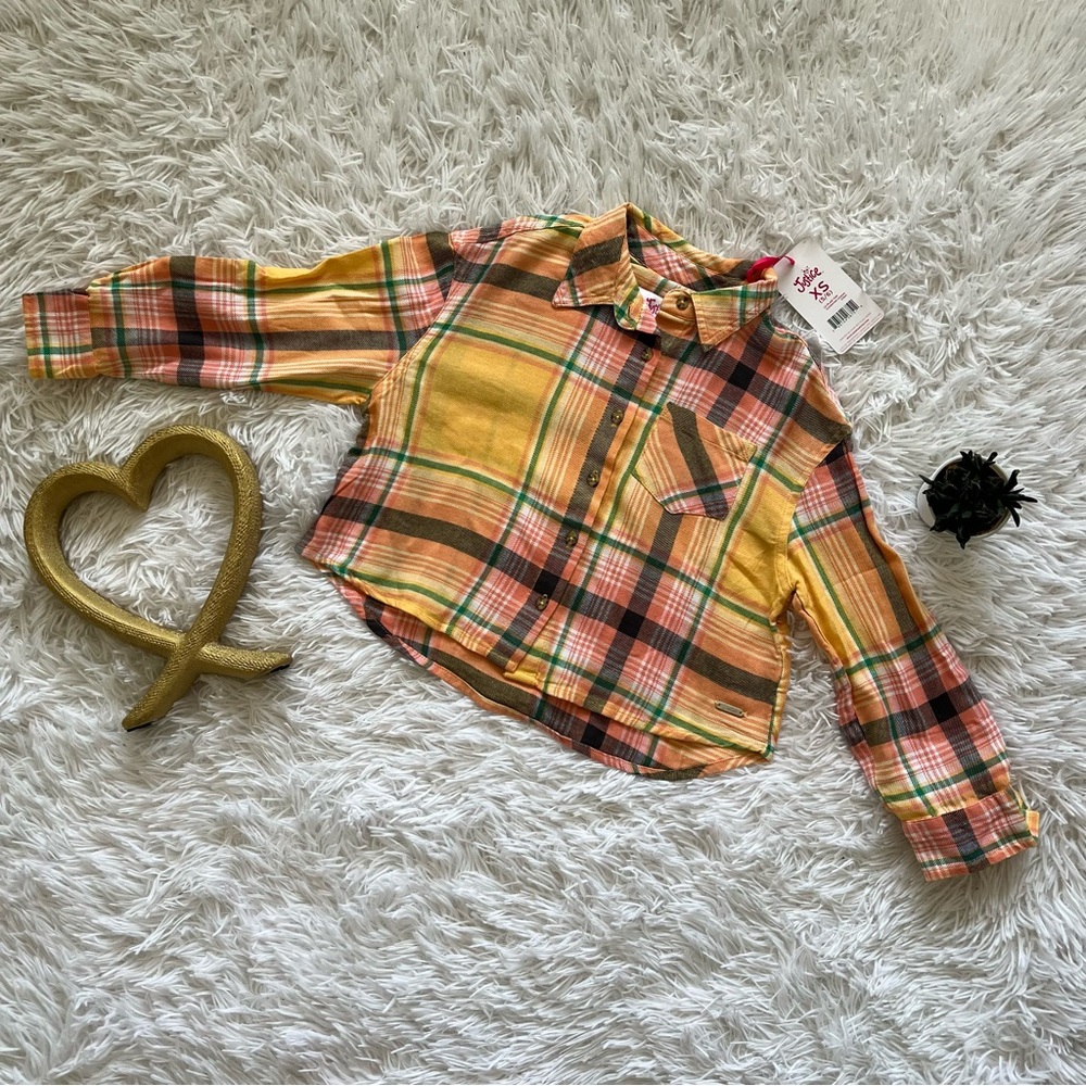 NWT Justice Plaid Button Down Shirt in Mustard and Red